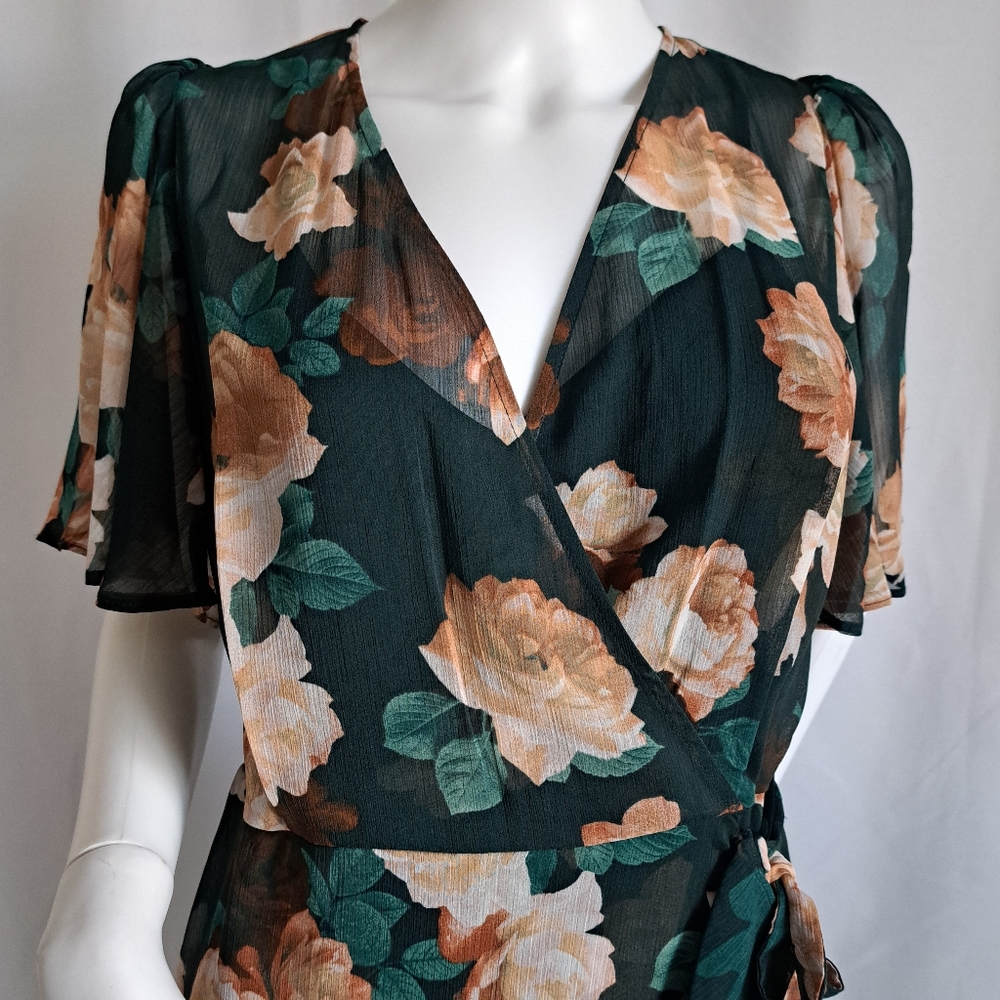 Calvin Klein Floral High-Low Dress - Black and Tan - Picture 6 of 16